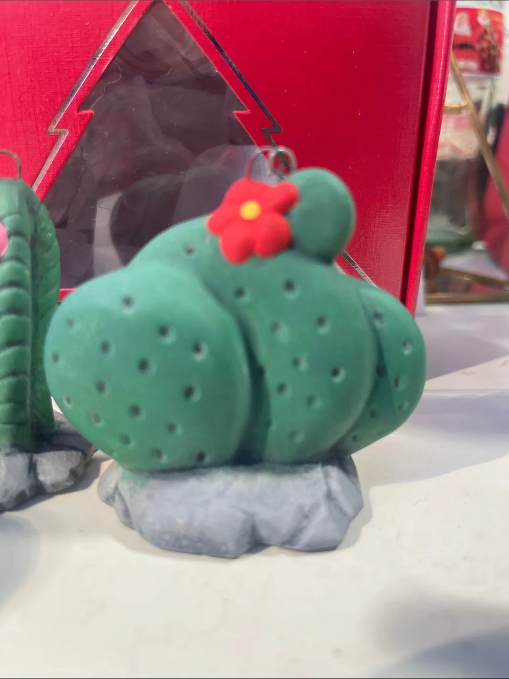 Hand painted ceramic cactus ornament - set of 4